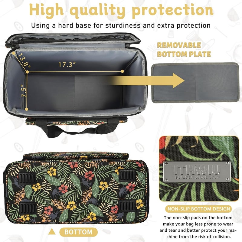 ITHWIU Sewing Machine Carrying Case with Multiple Storage Pockets for Accessories, Universal Tote Storage Bag Compatible with Most Standard Singer, Brother, Janome, Floral - Image 2